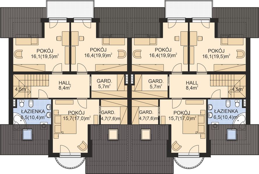 Poddasze projektu APS 185 NEW dwulokalowy