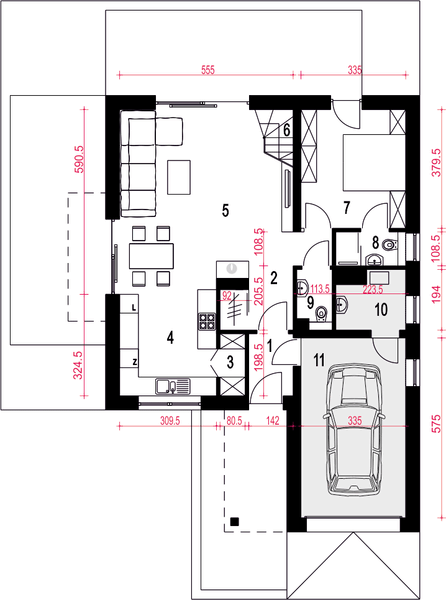 Parter projektu Nowalia Mode z garażem 1-st. [A]