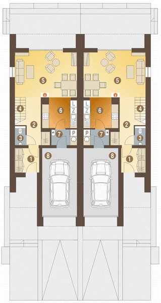 Parter projektu Eco 4 z garażem 1-st. bliźniak [A-BL]