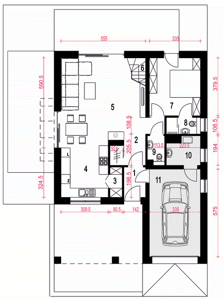 Parter projektu Nowalia Mode z garażem 1-st. [A1]