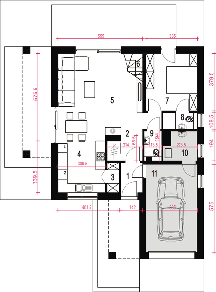 Parter projektu Nowalia II Mode z garażem 1-st. [A]