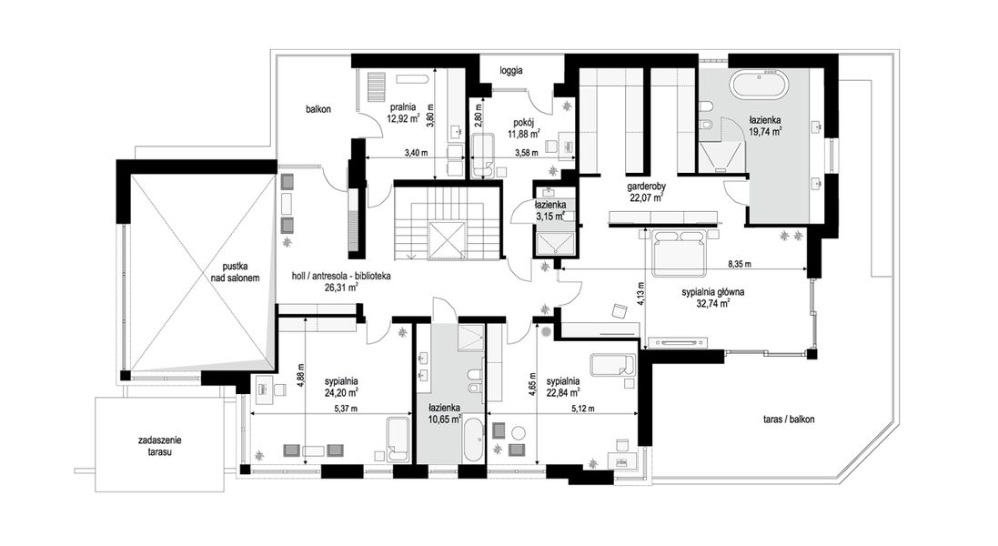 Piętro 1 projektu Willa moderna 2