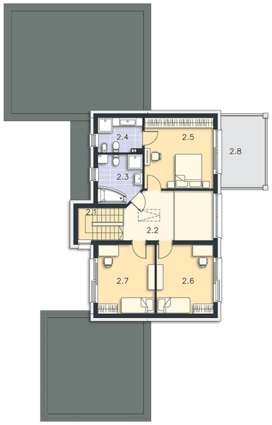 Projekt domu Pacifica II DCP362a - rzut 1 piętra, dom liczy 4 pokoje, 4 łazienki i wc