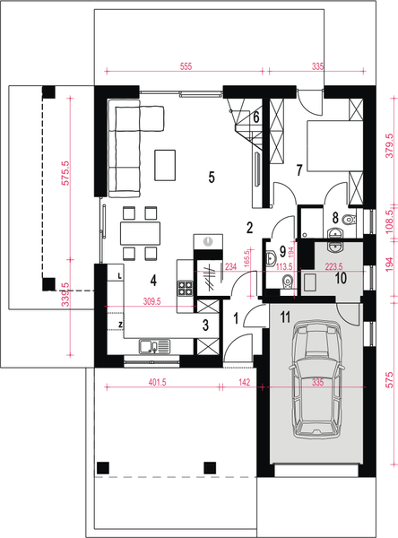 Parter projektu Nowalia II Mode z garażem 1-st. [A1]