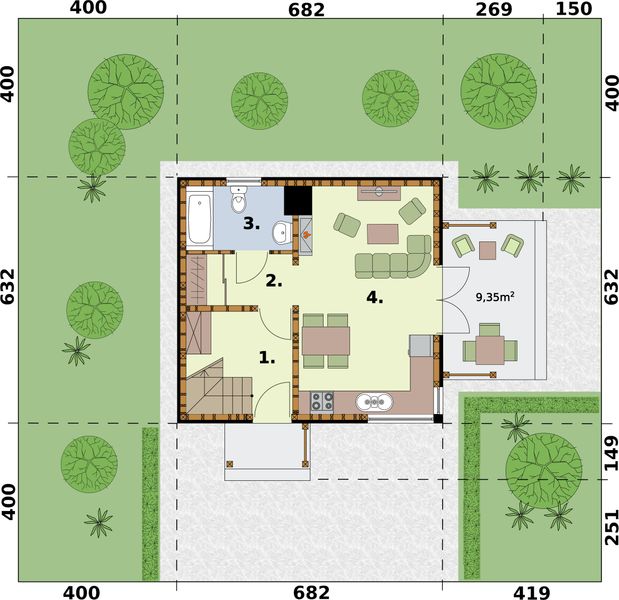 Parter projektu Orlean 7 dom letniskowy szkielet drewniany