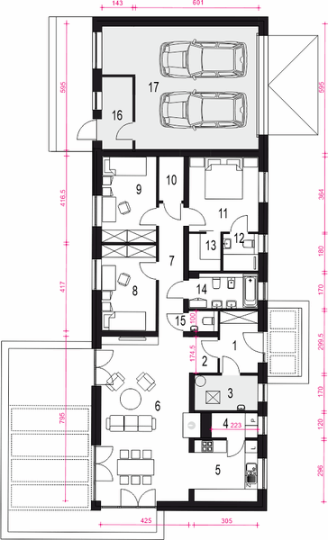 Parter projektu Flora z garażem 2-st. [A1]