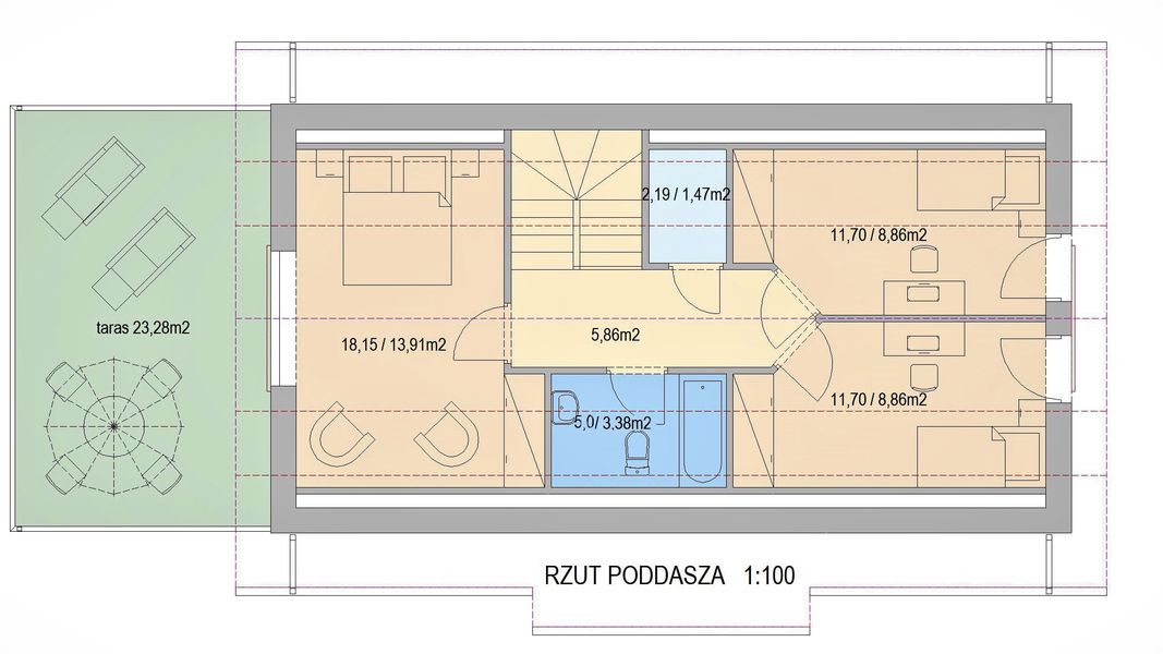 Poddasze projektu Domek na Łagodnej (064 ET+Gt)