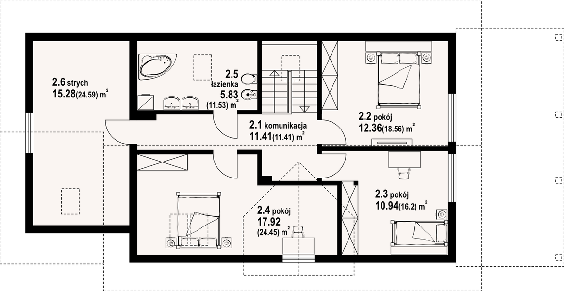 Poddasze projektu Osiek 45 dw