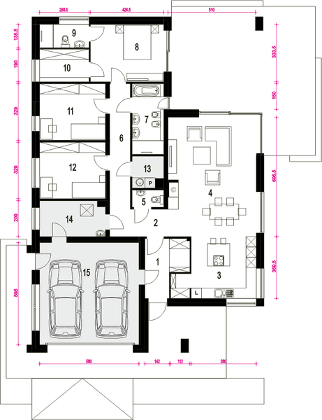 Parter projektu Bursztyn II z garażem 2-st. [A1]