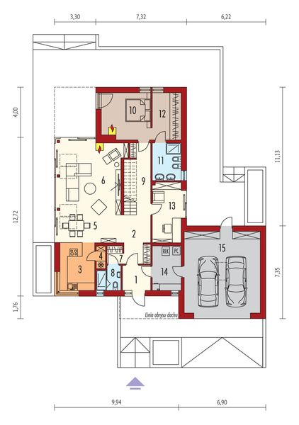 Projekt domu Daniel V G2 reco energo plus - rzut parteru, dom liczy 4 pokoje, 3 łazienki i wc