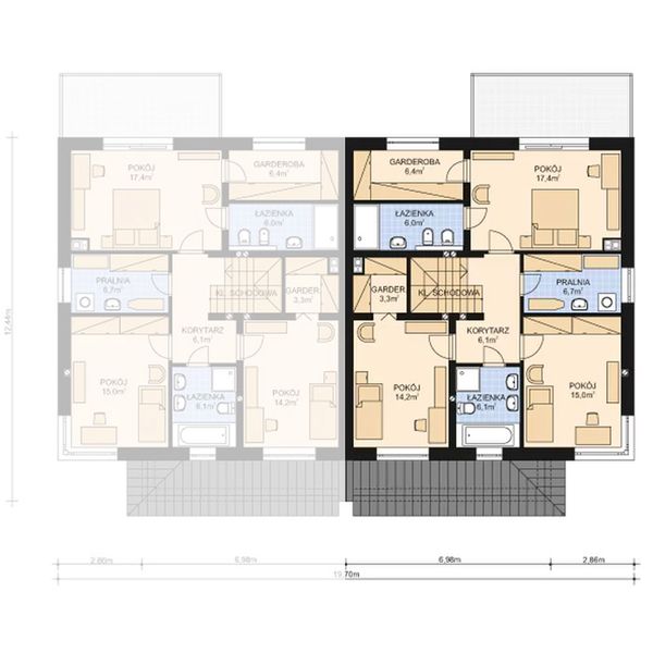 Piętro 1 projektu APS 330 wariant 2 bliźniaczy