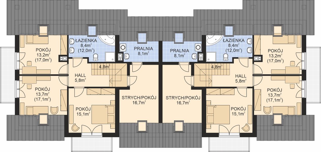 Poddasze projektu APS 194 NEW dwulokalowy