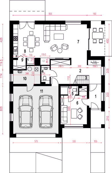 Parter projektu Willa pod kormoranem z garażem 1-st. [A]