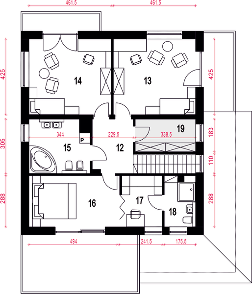 Piętro 1 projektu Willa pod kormoranem z garażem 1-st. [A]