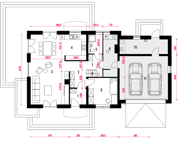 Parter projektu Dom Dla Ciebie 10 z garażem 2-st. [A1]