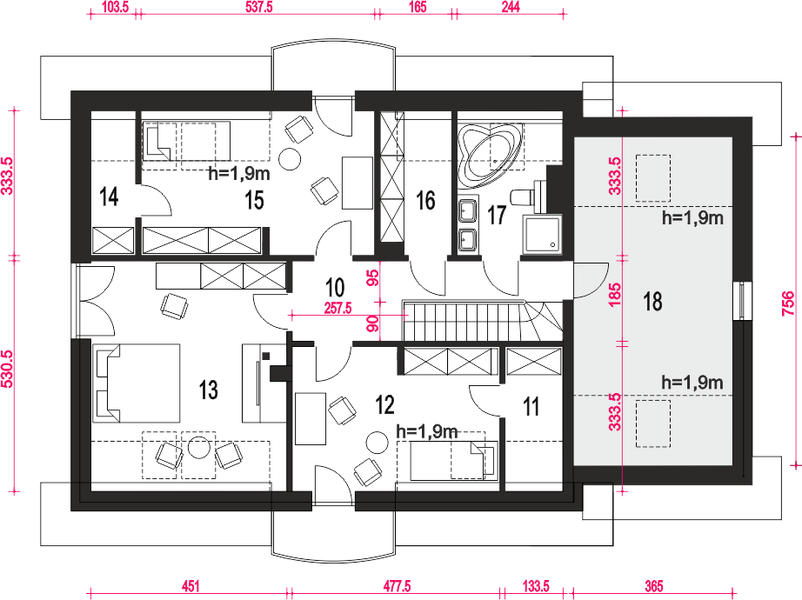 Poddasze projektu Dom Dla Ciebie 10 z garażem 1-st. [A]