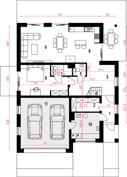 Parter projektu Willa pod kormoranem II z garażem 2-st. [A]