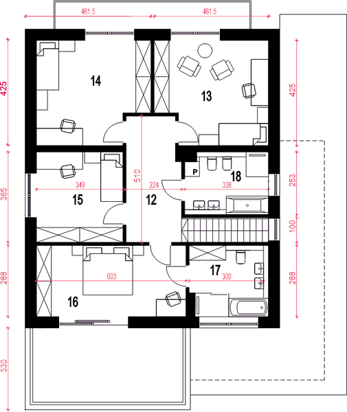 Piętro 1 projektu Willa pod kormoranem II z garażem 2-st. [A]