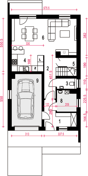 Parter projektu Głuszec III Mode z garażem 1-st. [A]