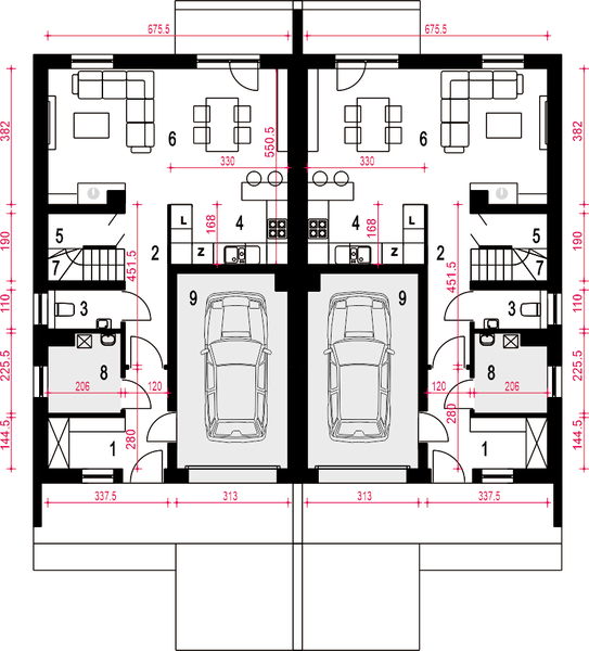 Parter projektu Głuszec III Mode z garażem 1-st. bliźniak [A-BL]