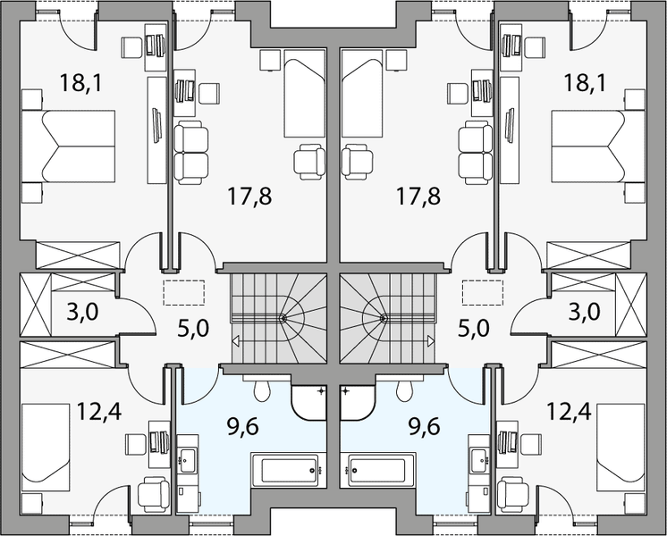 Poddasze projektu Oskar 3 - dwulokalowy pl+p