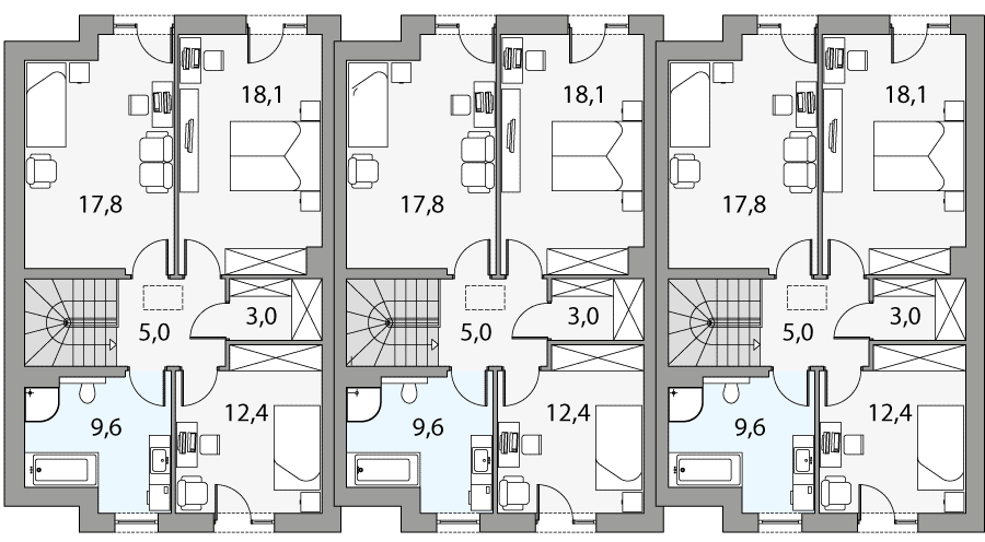 Piętro 1 projektu Oskar 3 - szereg l+s+p