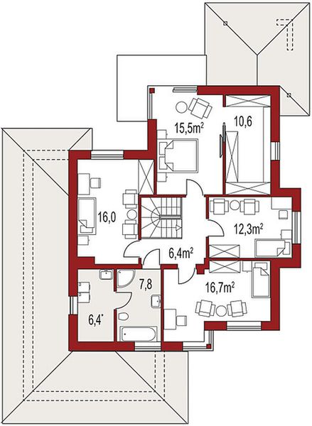 Piętro 1 projektu Carmen Magdalena B-30 stopni
