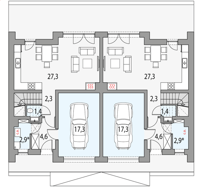 Parter projektu Kalipso 1 - dwulokalowy pl+p