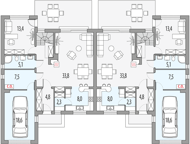 Parter projektu Vivien A - dwulokalowy L+LL