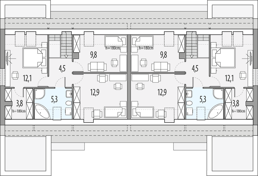 Poddasze projektu Vivien A - dwulokalowy L+LL