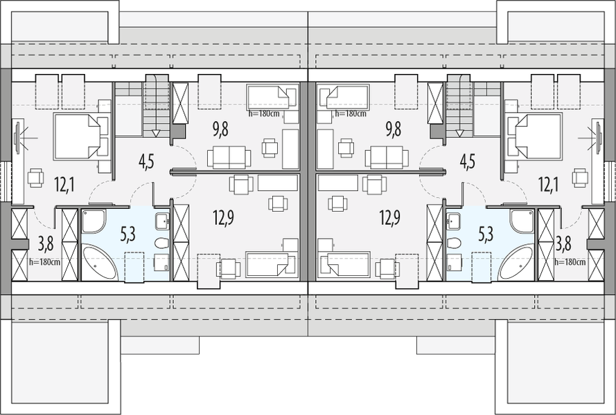 Poddasze projektu Vivien A - bliźniak L+LL