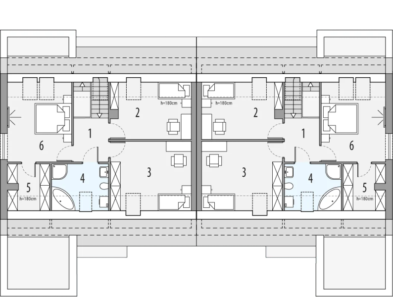 Projekt domu Vivien A - bliźniak LLL - rzut poddasza, dom liczy 4 pokoje, 2 łazienki i wc