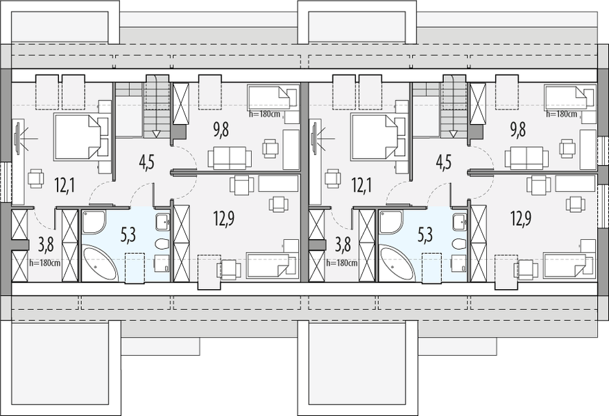 Poddasze projektu Vivien A - dwulokalowy L+P
