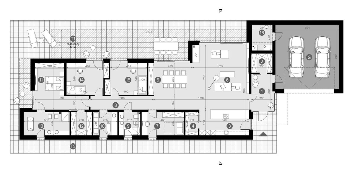 Projekt domu HomeKoncept 90 - rzut parteru, dom liczy 4 pokoje, 2 łazienki i wc