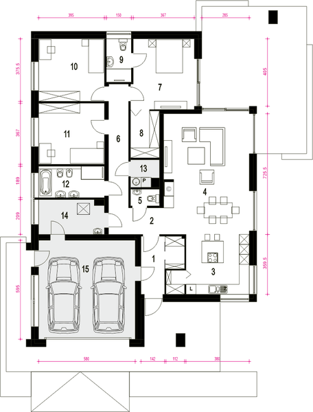 Parter projektu Bursztyn III z garażem 2-st. [A]