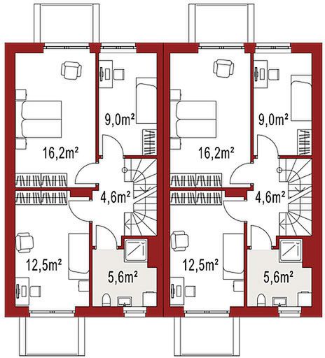 Poddasze projektu Elena A dwurodzinny (jednorodzinny dwulokalowy)
