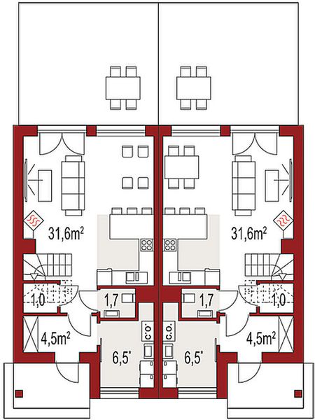 Parter projektu Iskra A jednorodzinny dwulokalowy