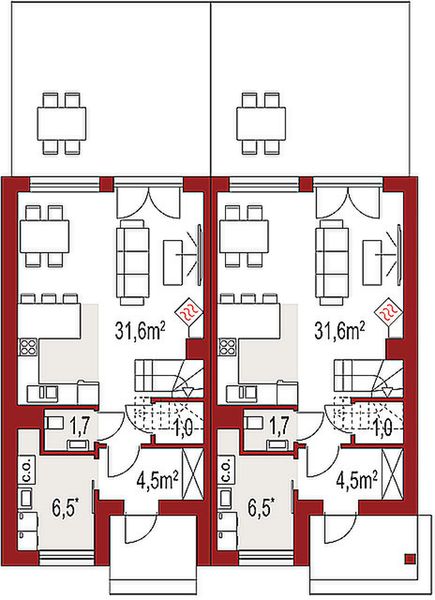 Parter projektu Iskra B jednorodzinny dwulokalowy