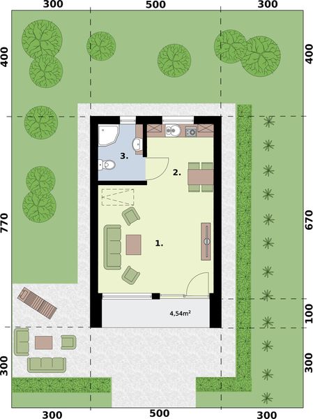 Parter projektu Moca 2 A OC dom letniskowy na zgłoszenie do 35m2