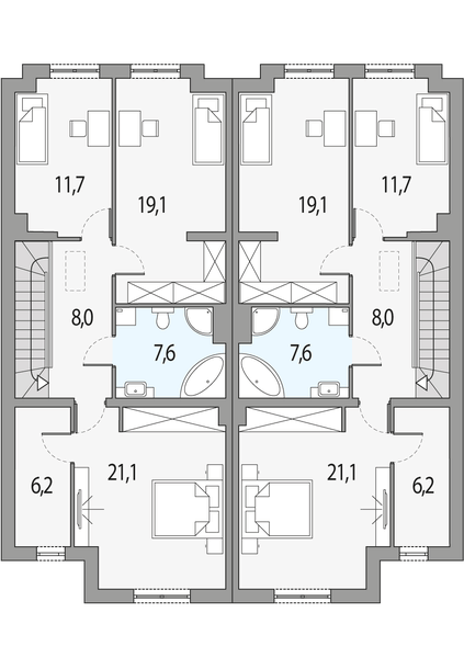 Piętro 1 projektu Konrad 2 - bliźniak pl+p