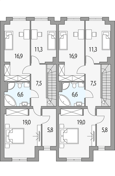 Piętro 1 projektu Konrad 2 - dwulokalowy l+p