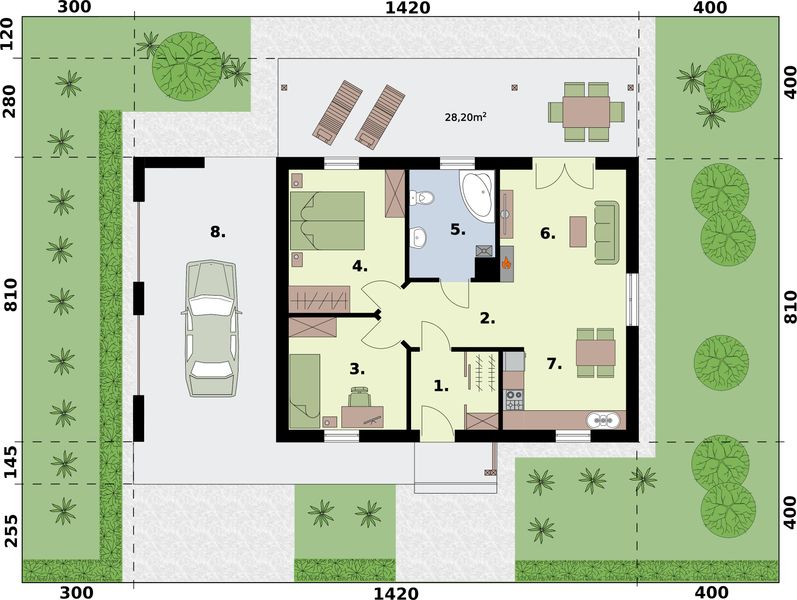 Parter projektu Barbados 3B dom letniskowy z wiatą