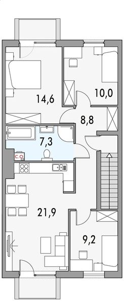 Piętro 1 projektu Merlin 1 - dwulokalowy segment s