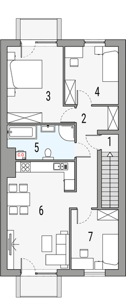 Piętro 1 projektu Merlin 1 - dwulokalowy