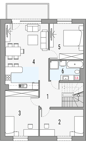Piętro 1 projektu Merlin 3 - segment lewy