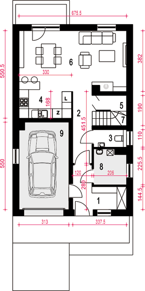 Parter projektu Głuszec III z garażem 1-st. [A]