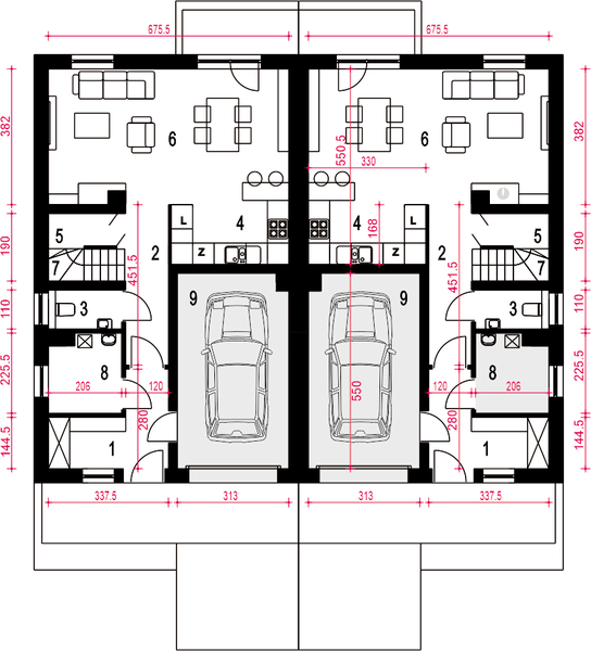 Parter projektu Głuszec III z garażem 1-st. bliźniak [A-BL]