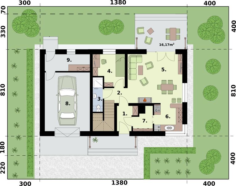 Parter projektu Sevilla 3A szkielet drewniany z pojedynczym garażem