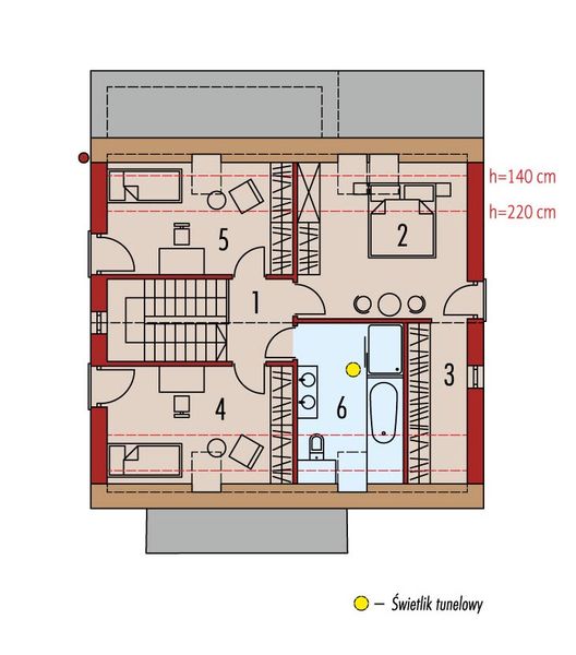 Projekt domu Mini 13 PLUS (wersja B) energo plus - rzut poddasza, dom liczy 4 pokoje, 2 łazienki i wc
