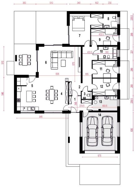 Parter projektu Arnika z garażem 2-st. [A]